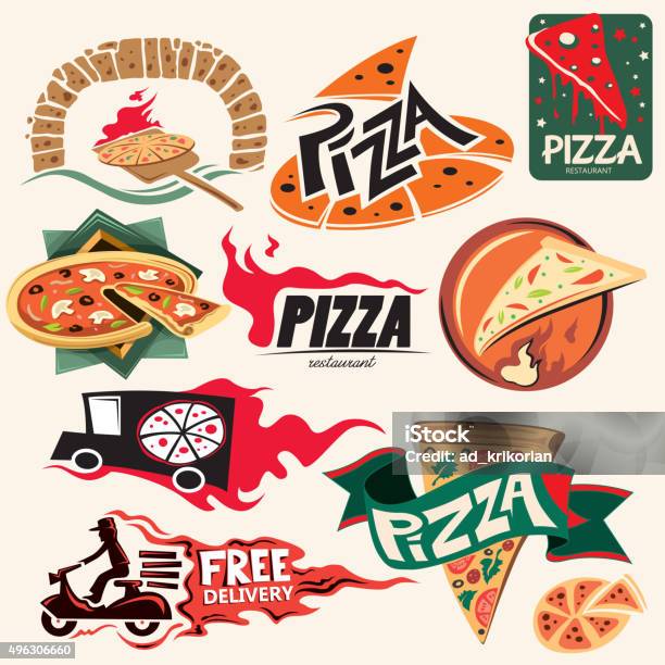 Pizza Icon Collection Restaurant Stock Illustration - Download Image Now - Electric Bicycle, Fire - Natural Phenomenon, 2015
