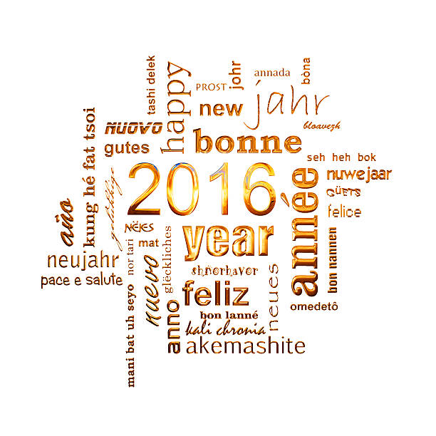 istock 2016 new year multilingual golden text word cloud  greeting card 496307218