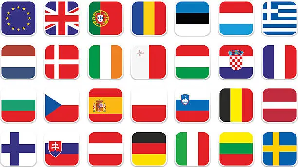 Vector illustration of set EU square flag