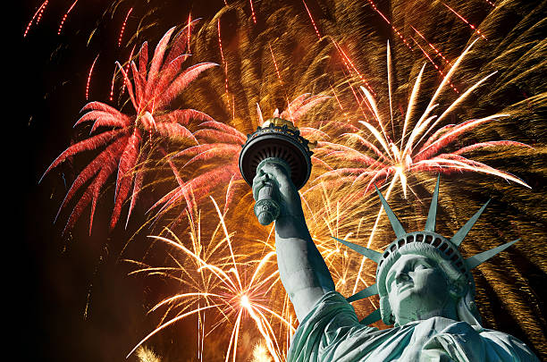 front view of the Statue Of Liberty in New York isolated on white background