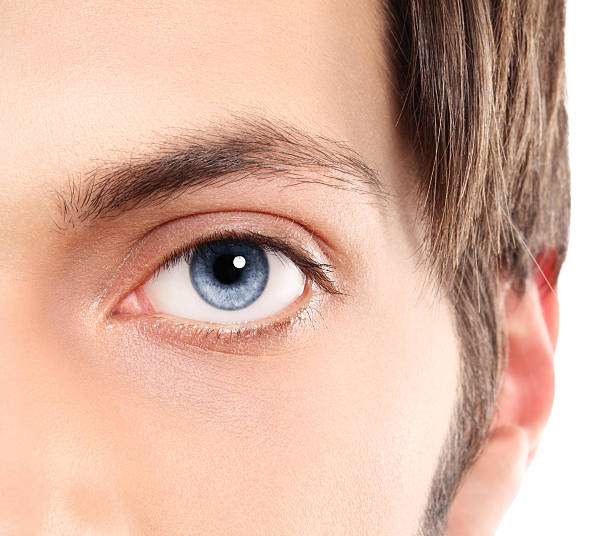 istock Half face Closeup of blue eyes from a young man 496309488