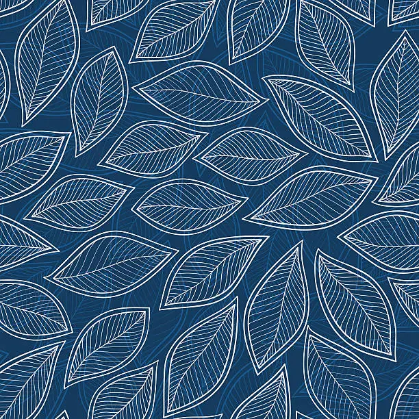 Vector illustration of blue leaves on a blue background vector seamless  pattern