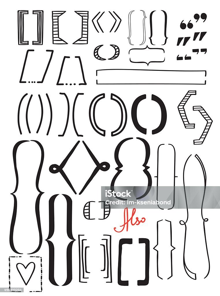 Set brackets Set of different brackets. The brackets in different shapes and sizes. It consists of round, square and curly brackets. Background white. Parenthesis stock vector