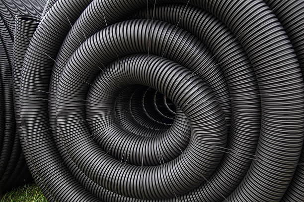 istock Black corrugated irrigation tubing 496310888