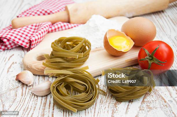 Raw Homemade Pasta Stock Photo - Download Image Now - Basil, Cooking, Cultures