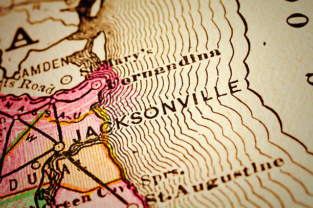 istock Jacksonville Beach, Florida on an Antique map 496311648