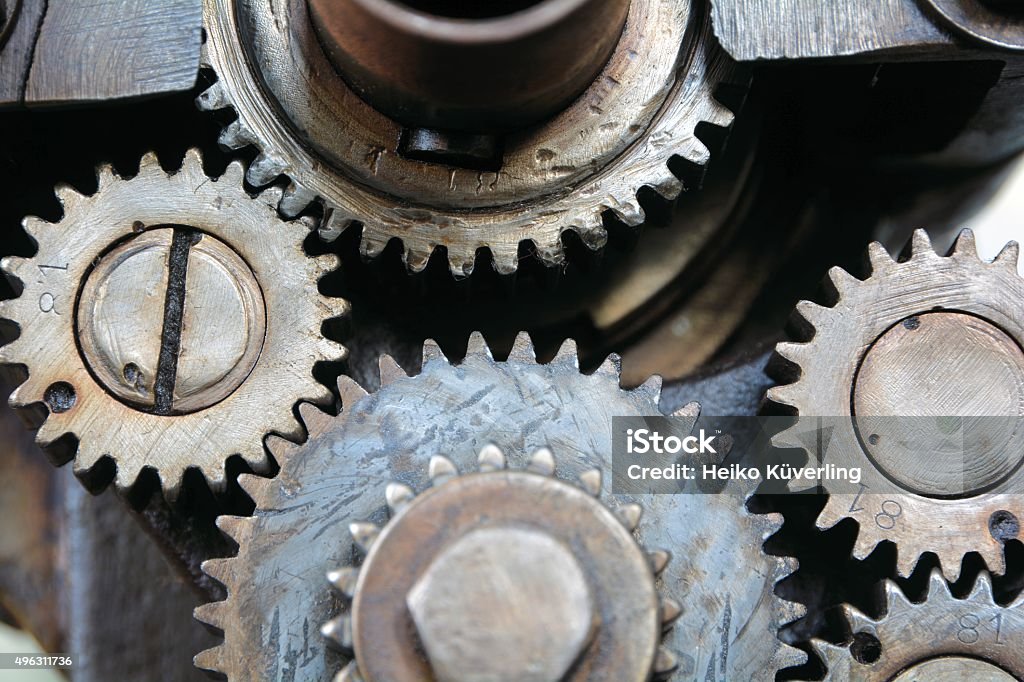 gear wheels Gears of an old machine in the Technology Museum Magdeburg Industrial Revolution Stock Photo