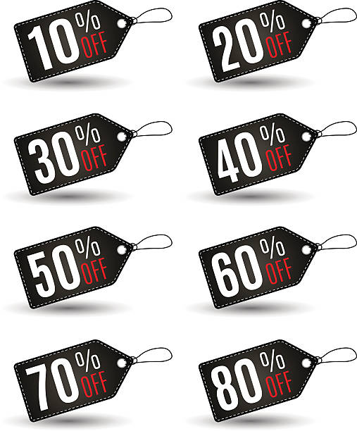 End of year sale savings labels set. Rectangular Black Friday sales tag set with various percentage in black color wih white stitch at white background. Idea for seasonal sale promotion. vector illustration todays special stock illustrations