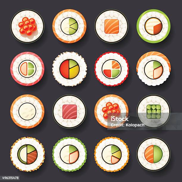 Sushi Icon Set Stock Illustration - Download Image Now - Sushi, Maki Sushi, 2015