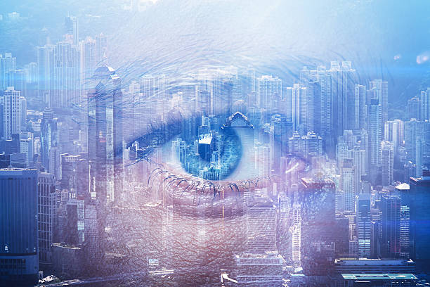 istock Close-up of human eye with visual effects and double 496316328