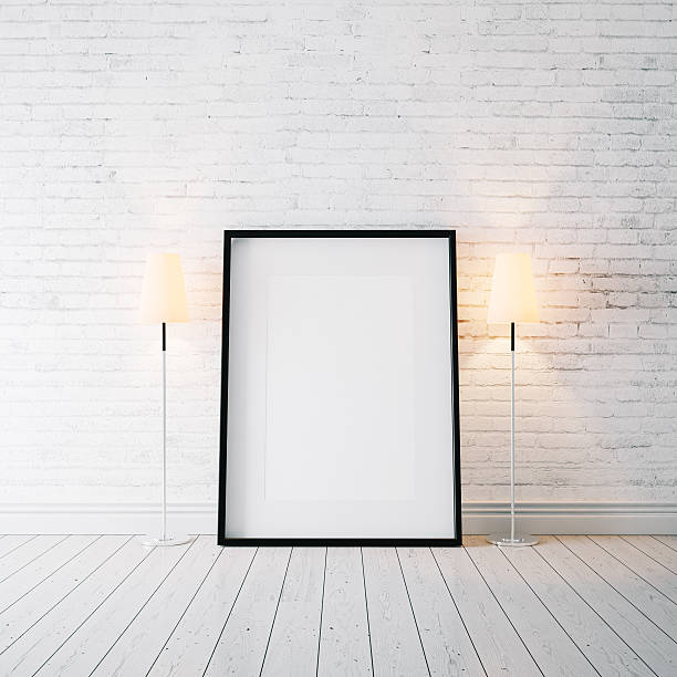 istock Photo of empty frame on the white floor. Vertical. 3d 496316556