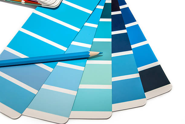 Color swatches book with color pencil on white background