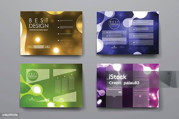 Set Of Brochure Poster Design Templates In Neon Molecule Structure Stock Illustration - Download Image Now