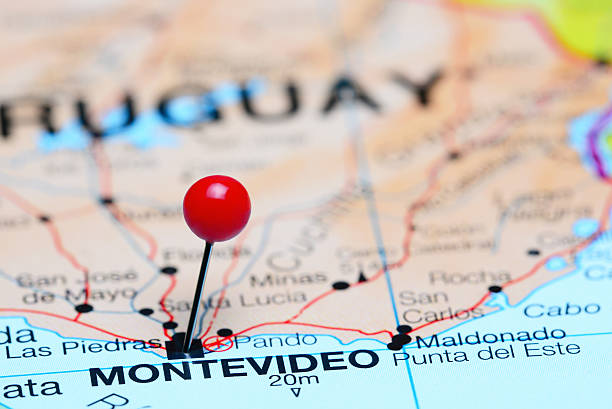 istock Montevideo pinned on a map of America 496347912