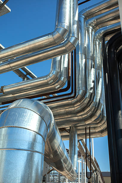 istock Industrial zone. Steel pipelines 496348550