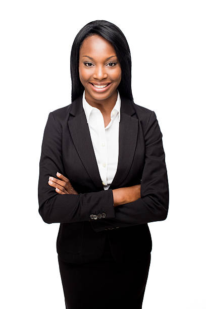 istock Cheerful afroamerican business woman standing forward 496348561