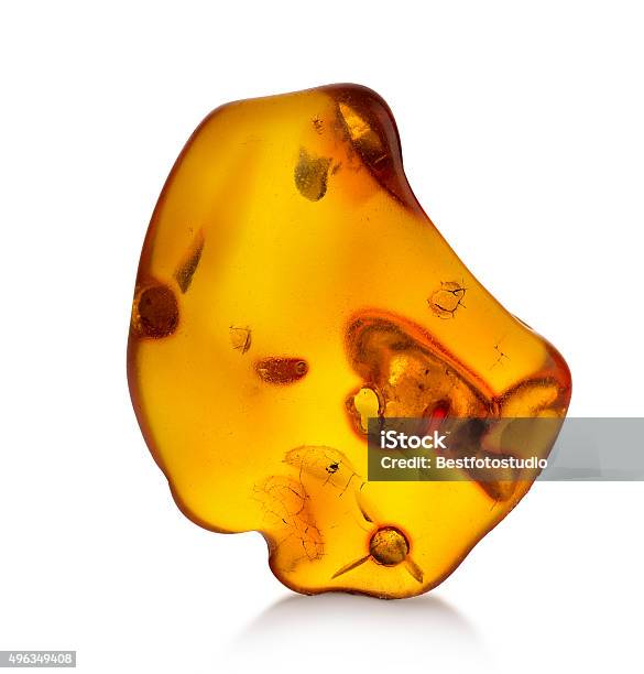 Piece Of Amber Isolated On White Background Stock Photo - Download Image Now - Amber, Gemstone, Stone - Object