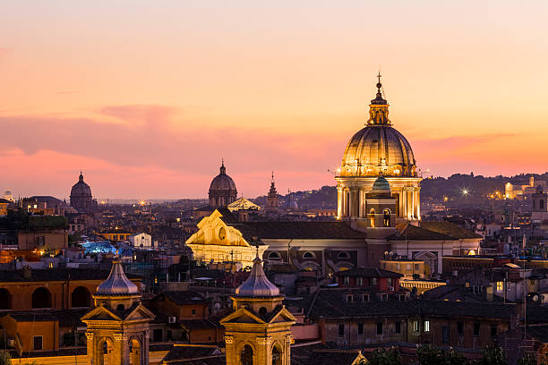 istock Rome skyline with church cupolas at dusk, Italy 496349518