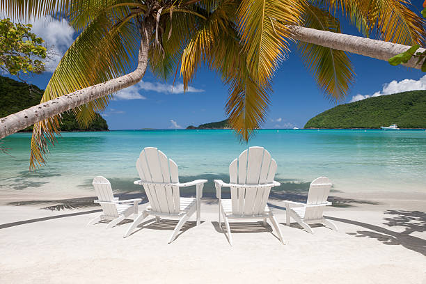 istock andirondack chairs on a beach at Maho Bay, St.John, USVI 496349746