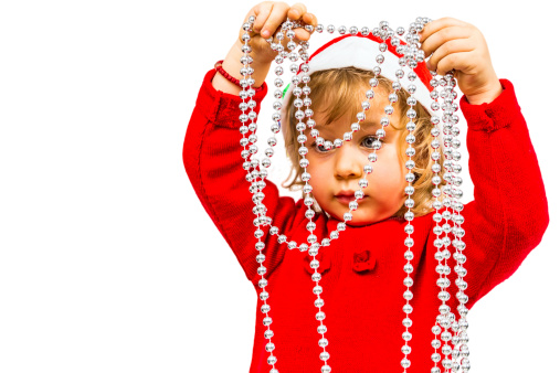 Blue-eyed, 3 year old girl in red dress