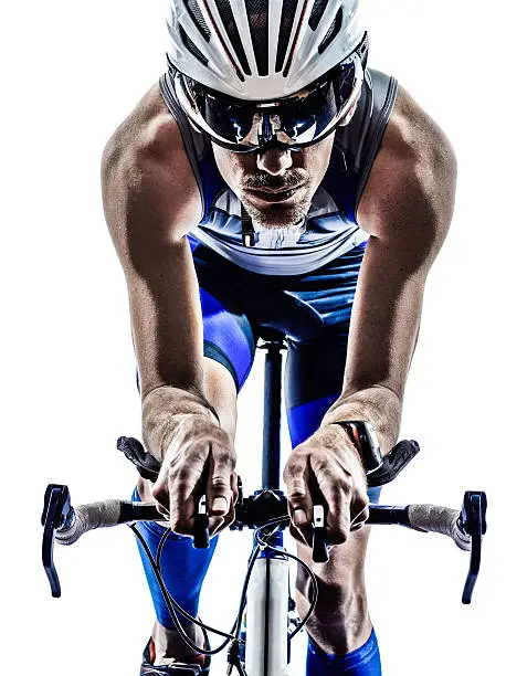 Photo of man triathlon iron man athlete cyclist bicycling