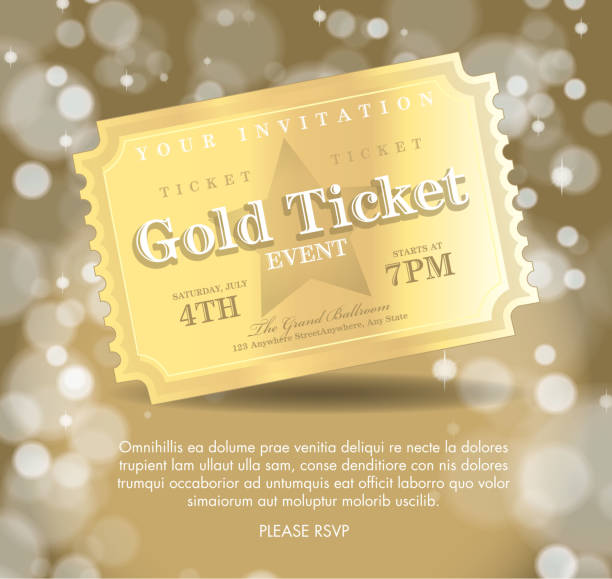 vintage-stil-einladung vorlage goldenes ticket - invitation elegance dinner backgrounds stock-grafiken, -clipart, -cartoons und -symbole