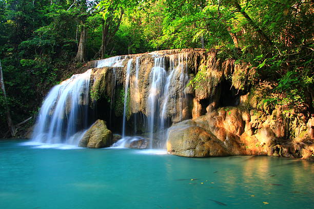 Erawan Waterfall in Kanchanaburi, Thailand stock photo