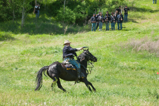 Medical Lake, Washington USA - May 24, 2014. Civil war reenactment of Deep creek battle near Medical Lake, Washington on May 24, 2014.