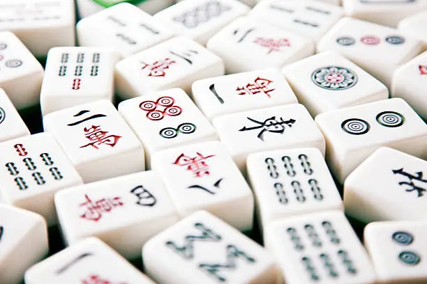 Close up of mahjong tiles.
