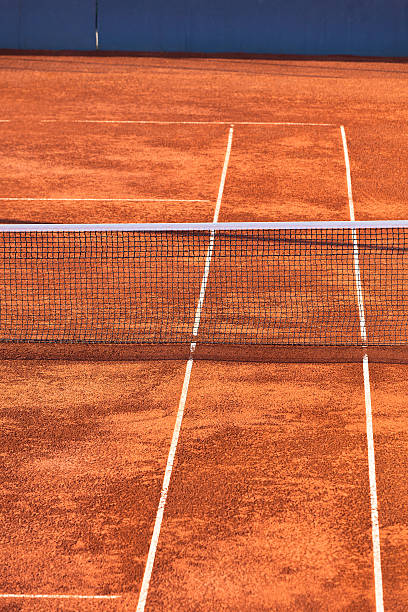 istock Empty Clay Tennis Court and Net 496353853