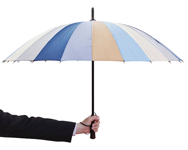 istock male hand hold open multicolored umbrella 496353879