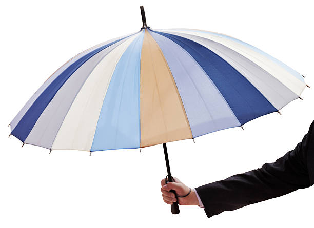istock male hand with open multicolored umbrella 496353881