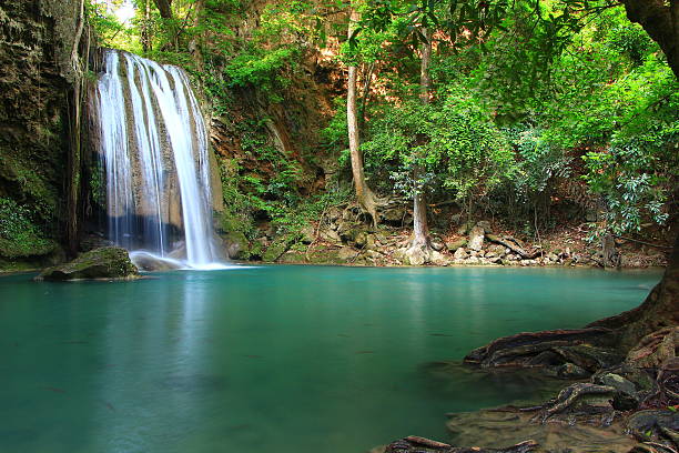 Erawan Waterfall in Kanchanaburi, Thailand stock photo