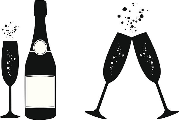 vektor-illustrationen mehrerer champagner-symbole - champagner stock-grafiken, -clipart, -cartoons und -symbole