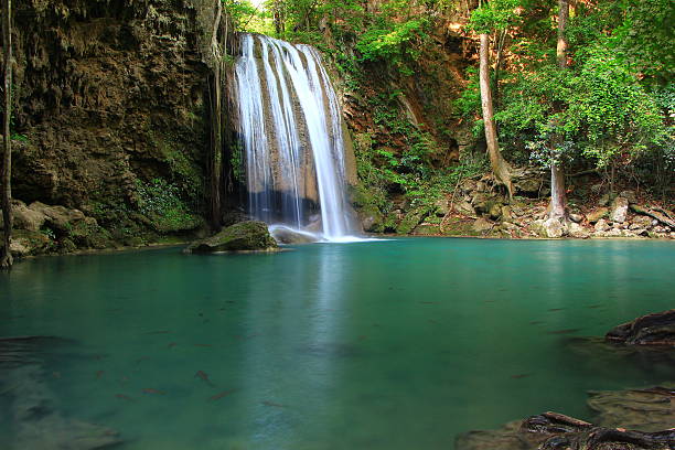 Erawan Waterfall in Kanchanaburi, Thailand stock photo