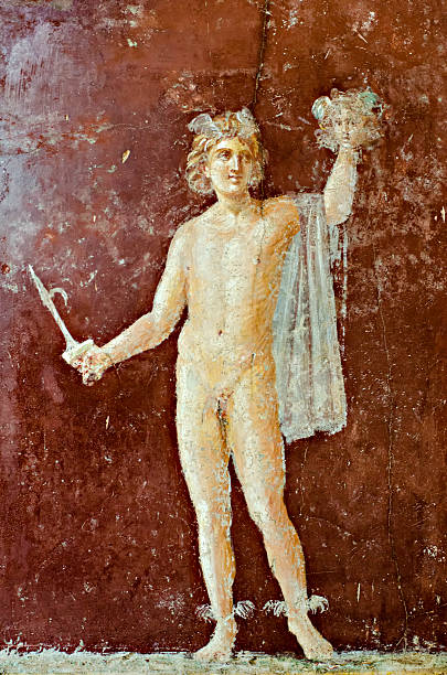 istock Mercury  fresco in Pompeii  on a red background 496355717