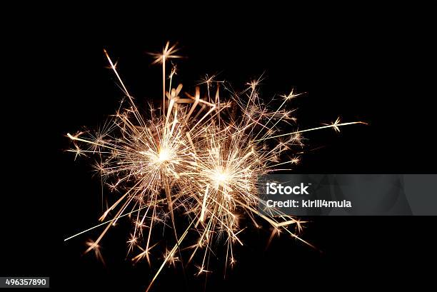 Sparklers Christmas And New Year Lights Stock Photo - Download Image Now - 2015, Abstract, Black Color