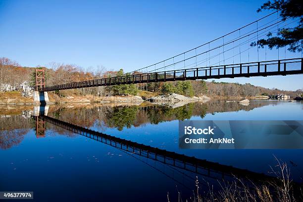 Androscoggin Swinging Bridge Brunswick Maine Stock Photo - Download Image Now - Brunswick - Maine, Maine, Androscoggin River