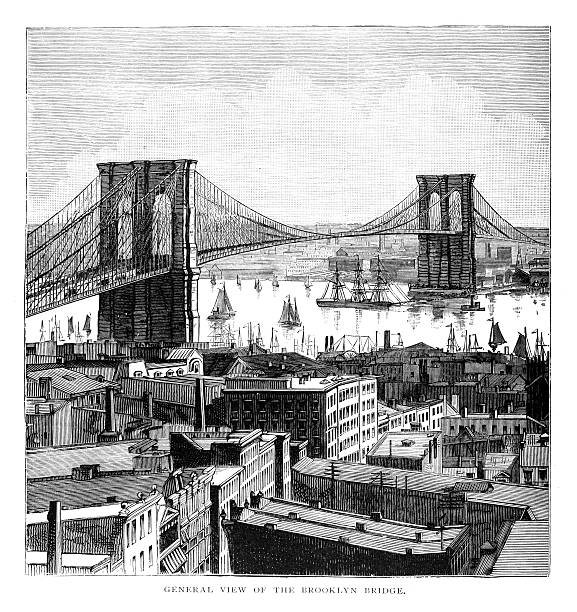 一般的なブルックリン橋の眺め - brooklyn bridge new york city brooklyn famous place点のイラスト素材／クリップアート素材／マンガ素材／アイコン素材