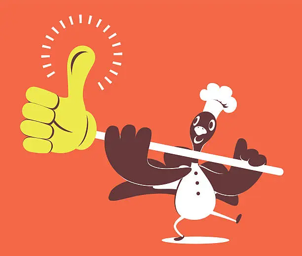 Vector illustration of Thanksgiving Turkey with Top Hat, holding (showing) thumbs up sign