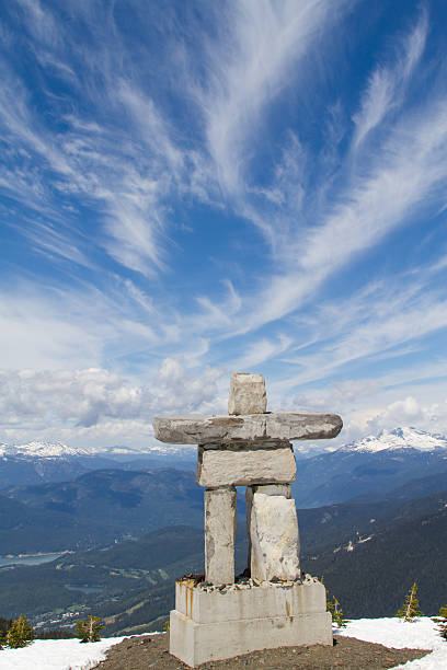 Inukshuk on Whistler The Inukshuk on Whistler mountain near the restaurant inukshuk whistler cairn mountain stock pictures, royalty-free photos & images