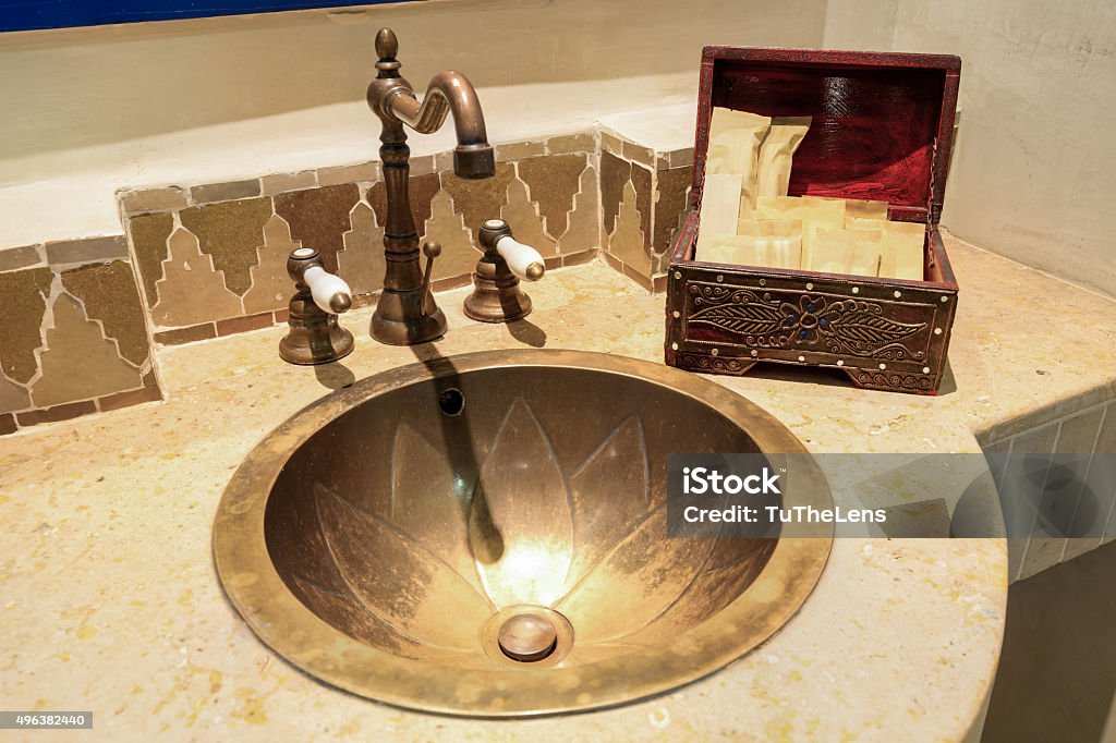 Moroccan Vintage Style Bathroom with Amenities 2015 Stock Photo