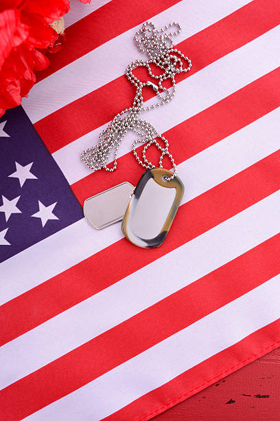 istock Veterans Day USA Flag with dog tags 496384186