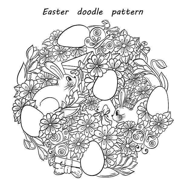 の落書きの背景パターン幸せなイースターます。 - floral pattern butterfly easter easter egg点のイラスト素材／クリップアート素材／マンガ素材／アイコン素材