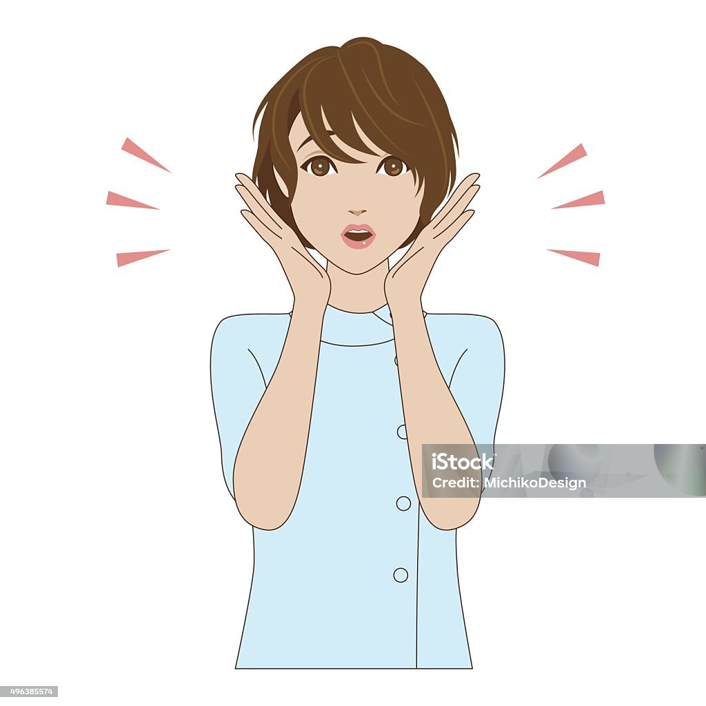 Surprised female dental assistant A surprised female dental assistant in light blue uniform 2015 stock vector