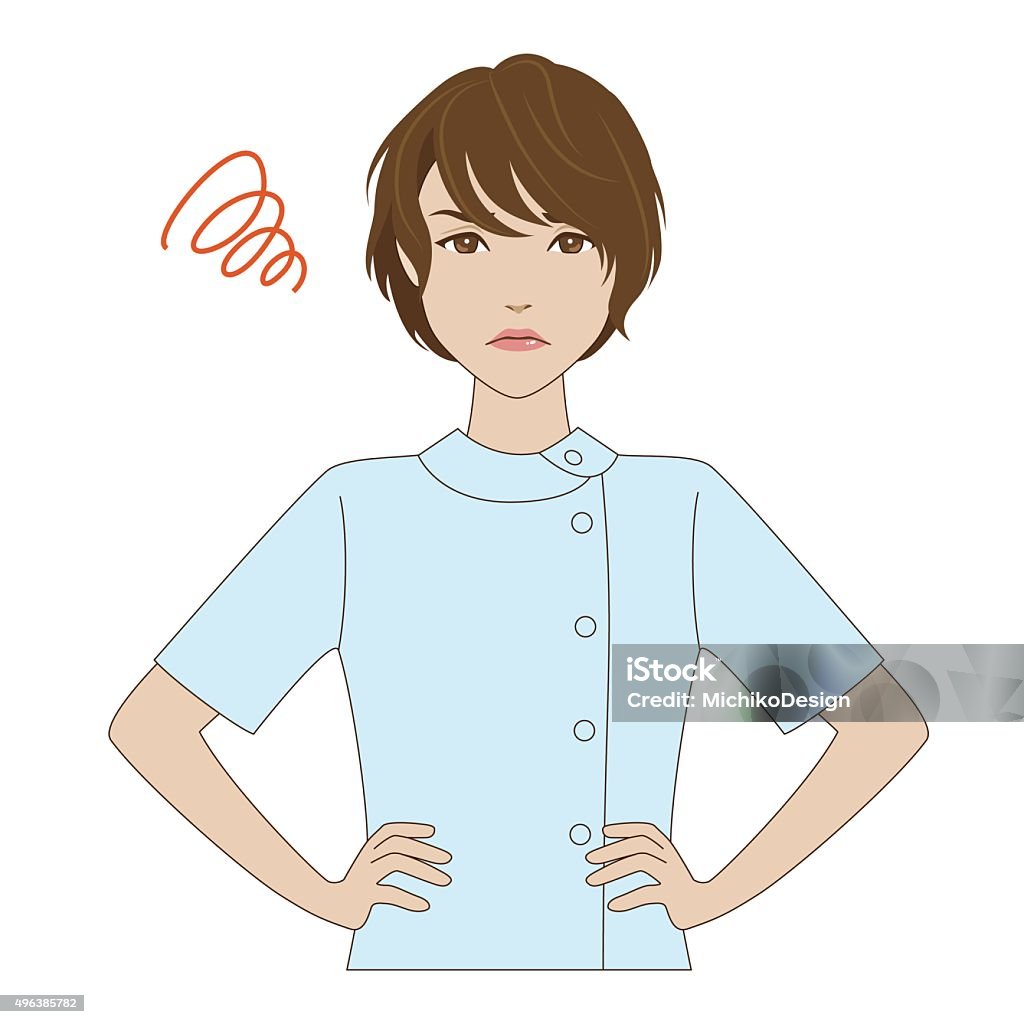 Angry young nurse in pink uniform An angry female young nurse in light blue uniform 2015 stock vector