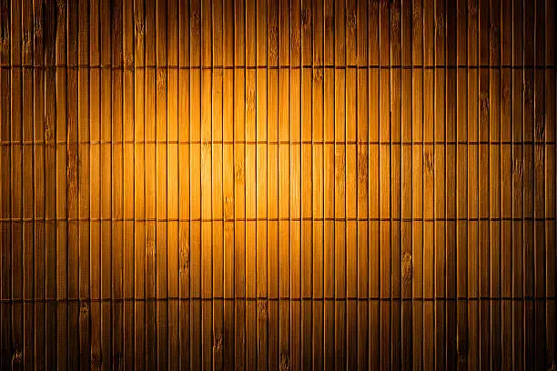 Photo of Bamboo Mat Straw Background, Wood Matting Texture, Yellow Wall