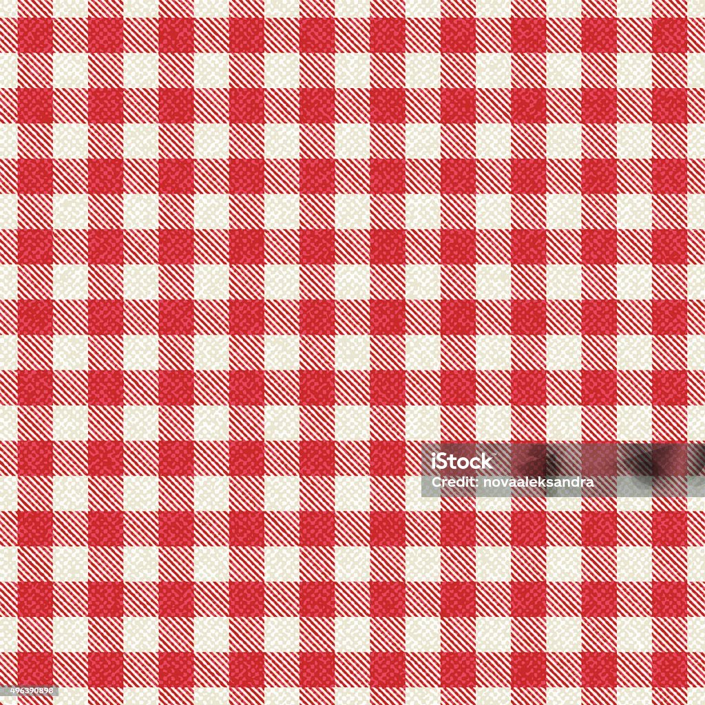 Red and white textured plaid gingham tablecloth Textured plaid gingham vector pattern background. Plaid stock vector