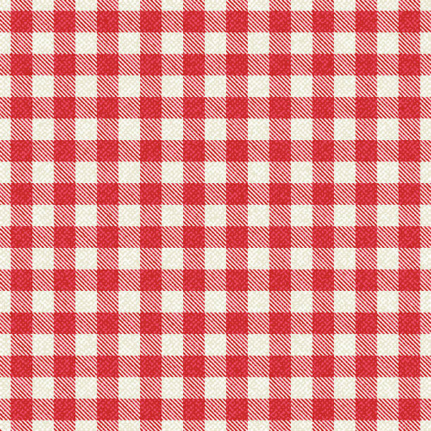 Red and white textured plaid gingham tablecloth Textured plaid gingham vector pattern background. italian cuisine stock illustrations