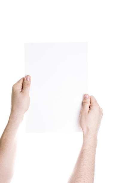 istock Hands holding a white card isolated on white background 496397097